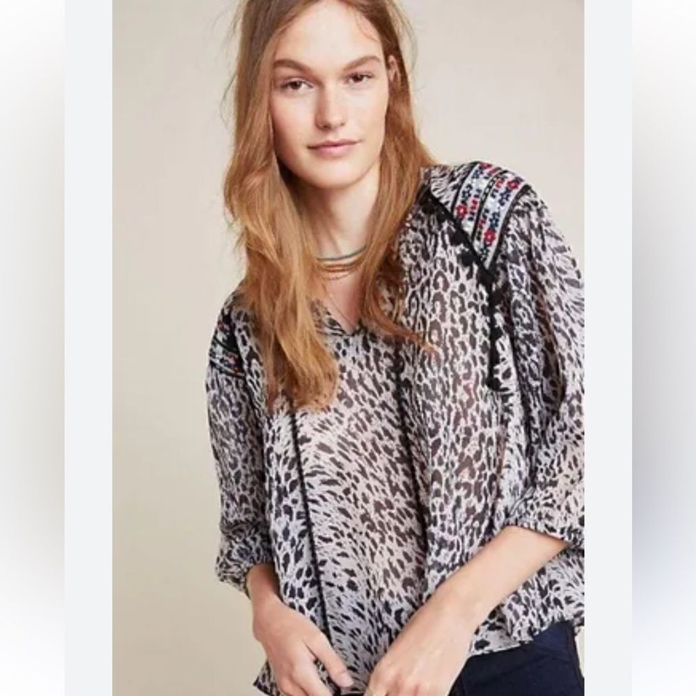 Anthropologie Rina Dhaka Embroidered Boho Peasant Top | Size S